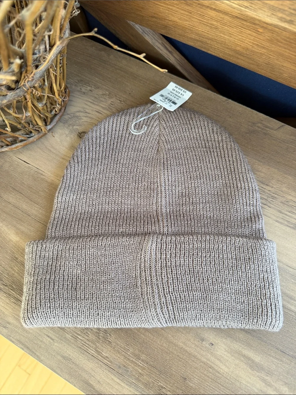 PINK Victoria's Secret Taupe Ribbed Beanie with Crystal Script